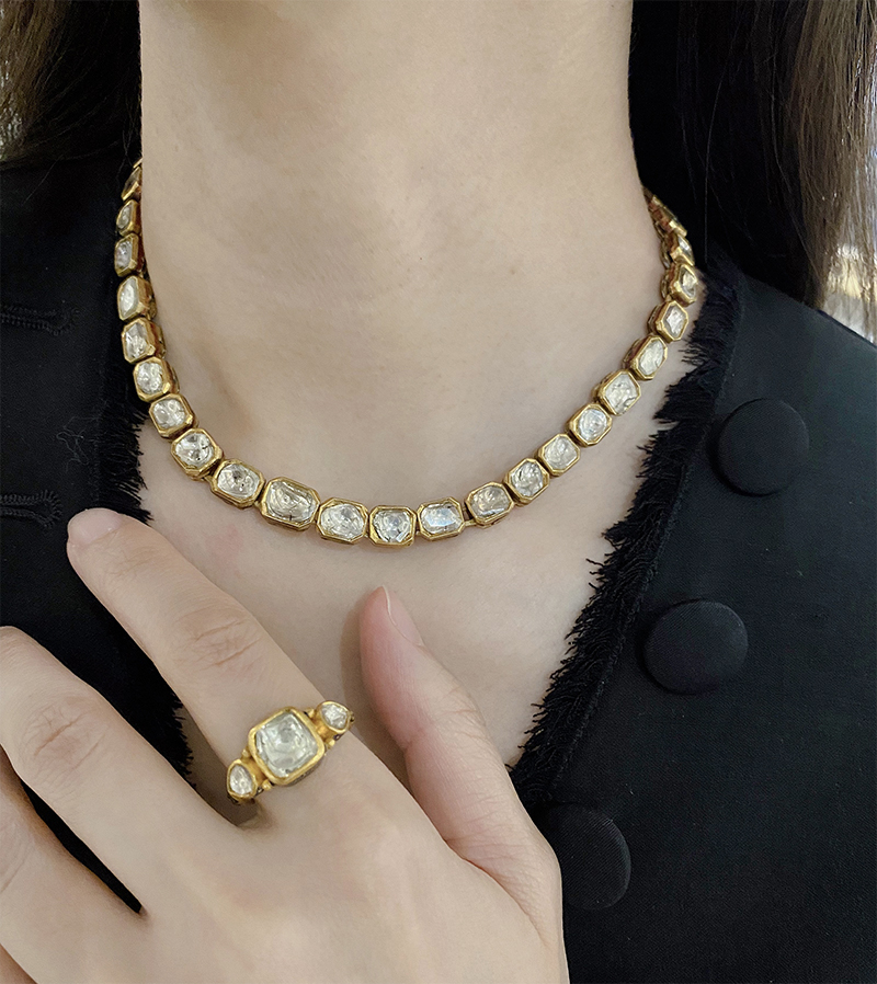 アンティークジュエリー　インド　エメラルドペンダント used K18YG 天然エメラルドペンダント＆ネックレス 0.42ct 上質